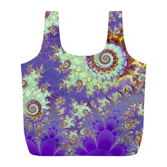 Sea Shell Spiral, Abstract Violet Cyan Stars Reusable Bag (L) from ArtsNow.com Back