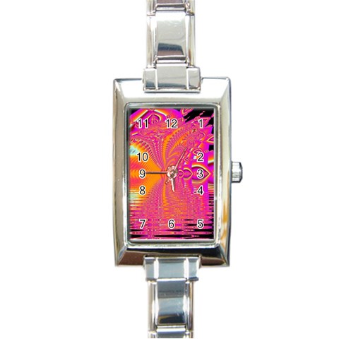 Magenta Boardwalk Carnival, Abstract Ocean Shimmer Rectangular Italian Charm Watch from ArtsNow.com Front