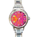 Magenta Boardwalk Carnival, Abstract Ocean Shimmer Round Italian Charm Watch