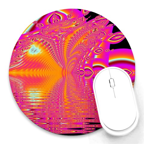 Magenta Boardwalk Carnival, Abstract Ocean Shimmer 8  Mouse Pad (Round) from ArtsNow.com Front