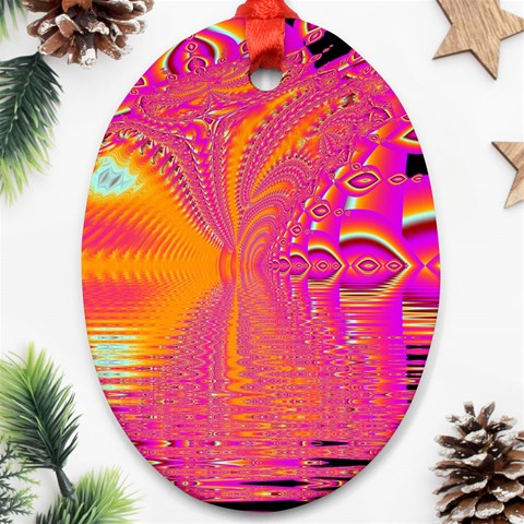 Magenta Boardwalk Carnival, Abstract Ocean Shimmer Oval Ornament from ArtsNow.com Front