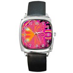 Magenta Boardwalk Carnival, Abstract Ocean Shimmer Square Leather Watch Magenta Boardwalk Carnival, Abstract Ocean Shimmer Square Leather Watch