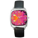 Magenta Boardwalk Carnival, Abstract Ocean Shimmer Square Leather Watch