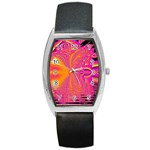 Magenta Boardwalk Carnival, Abstract Ocean Shimmer Tonneau Leather Watch Magenta Boardwalk Carnival, Abstract Ocean Shimmer Tonneau Leather Watch