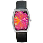 Magenta Boardwalk Carnival, Abstract Ocean Shimmer Tonneau Leather Watch