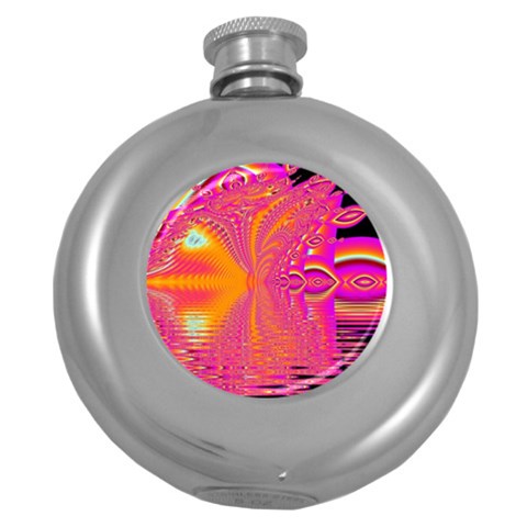 Magenta Boardwalk Carnival, Abstract Ocean Shimmer Hip Flask (Round) from ArtsNow.com Front