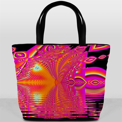 Magenta Boardwalk Carnival, Abstract Ocean Shimmer Bucket Handbag from ArtsNow.com Front