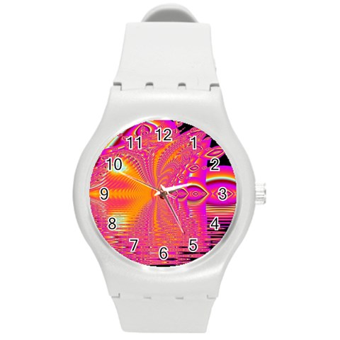 Magenta Boardwalk Carnival, Abstract Ocean Shimmer Plastic Sport Watch (Medium) from ArtsNow.com Front