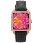 Magenta Boardwalk Carnival, Abstract Ocean Shimmer Rose Gold Leather Watch 