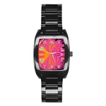 Magenta Boardwalk Carnival, Abstract Ocean Shimmer Stainless Steel Barrel Watch