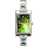 Dawn Of Time, Abstract Lime & Gold Emerge Rectangular Italian Charm Watch