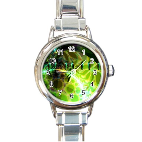 Dawn Of Time, Abstract Lime & Gold Emerge Round Italian Charm Watch from ArtsNow.com Front