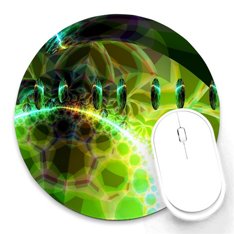 Dawn Of Time, Abstract Lime & Gold Emerge 8  Mouse Pad (Round) from ArtsNow.com Front