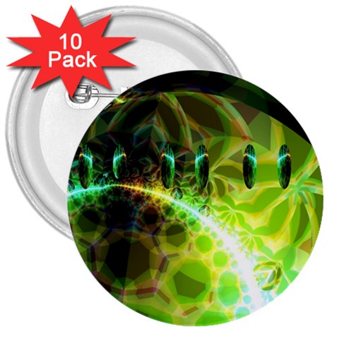 Dawn Of Time, Abstract Lime & Gold Emerge 3  Button (10 pack) from ArtsNow.com Front