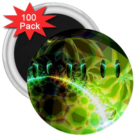 Dawn Of Time, Abstract Lime & Gold Emerge 3  Button Magnet (100 pack) from ArtsNow.com Front