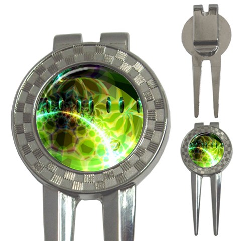 Dawn Of Time, Abstract Lime & Gold Emerge Golf Pitchfork & Ball Marker from ArtsNow.com Front