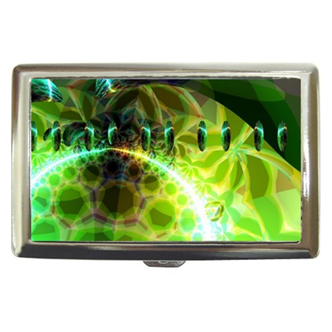 Dawn Of Time, Abstract Lime & Gold Emerge Cigarette Money Case from ArtsNow.com Front