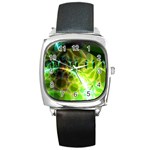 Dawn Of Time, Abstract Lime & Gold Emerge Square Leather Watch