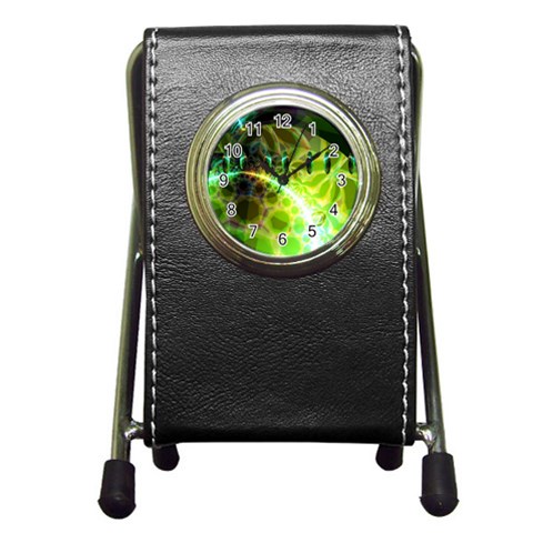 Dawn Of Time, Abstract Lime & Gold Emerge Stationery Holder Clock from ArtsNow.com Front