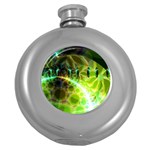 Dawn Of Time, Abstract Lime & Gold Emerge Hip Flask (Round)