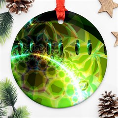 Dawn Of Time, Abstract Lime & Gold Emerge Round Ornament (Two Sides) from ArtsNow.com Front