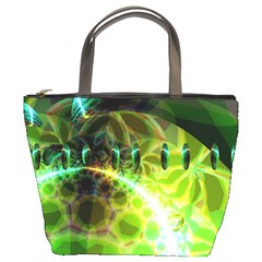 Dawn Of Time, Abstract Lime & Gold Emerge Bucket Handbag from ArtsNow.com Front