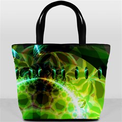 Dawn Of Time, Abstract Lime & Gold Emerge Bucket Handbag from ArtsNow.com Front