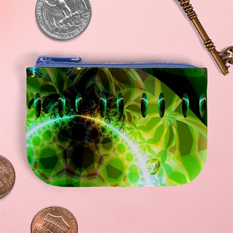 Dawn Of Time, Abstract Lime & Gold Emerge Coin Change Purse from ArtsNow.com Front