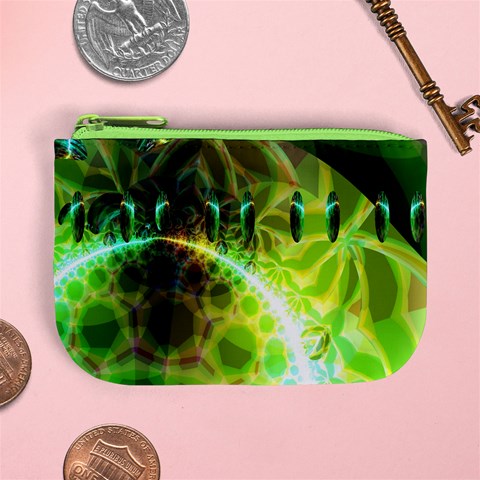 Dawn Of Time, Abstract Lime & Gold Emerge Coin Change Purse from ArtsNow.com Front
