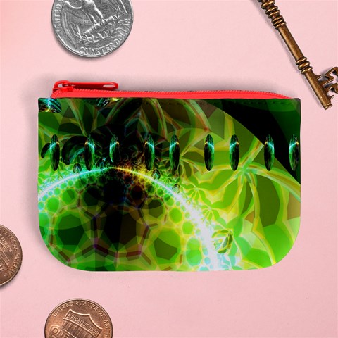Dawn Of Time, Abstract Lime & Gold Emerge Coin Change Purse from ArtsNow.com Front