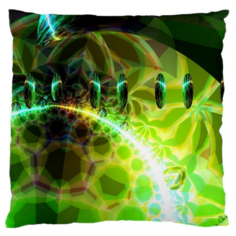 Dawn Of Time, Abstract Lime & Gold Emerge Large Cushion Case (Two Sided)  from ArtsNow.com Front
