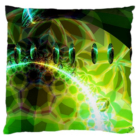 Dawn Of Time, Abstract Lime & Gold Emerge Large Cushion Case (Two Sided)  from ArtsNow.com Front