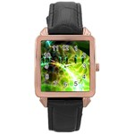 Dawn Of Time, Abstract Lime & Gold Emerge Rose Gold Leather Watch Dawn Of Time, Abstract Lime & Gold Emerge Rose Gold Leather Watch