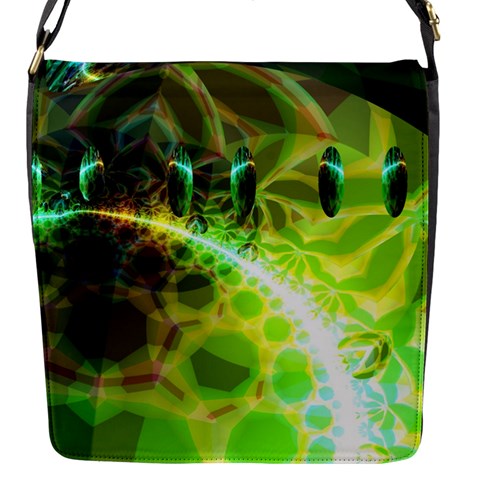 Dawn Of Time, Abstract Lime & Gold Emerge Flap Closure Messenger Bag (Small) from ArtsNow.com Front