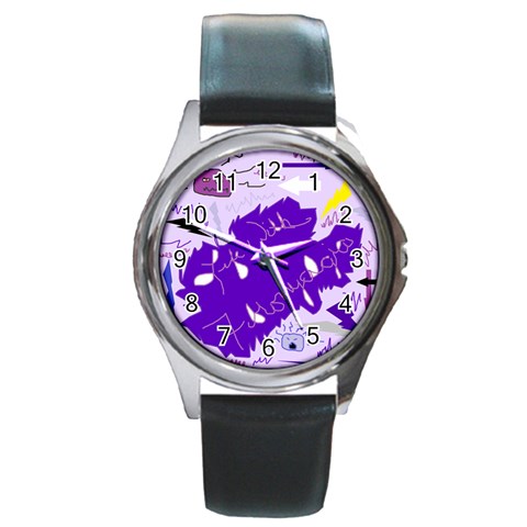 Life With Fibro2 Round Leather Watch (Silver Rim) from ArtsNow.com Front