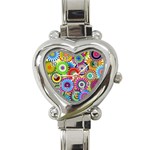 Psychedelic Flowers Heart Italian Charm Watch 