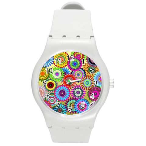 Psychedelic Flowers Plastic Sport Watch (Medium) from ArtsNow.com Front