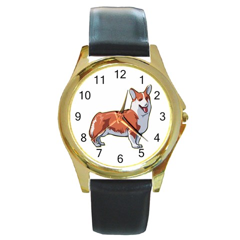 Pembroke Welsh Corgi Round Gold Metal Watch from ArtsNow.com Front