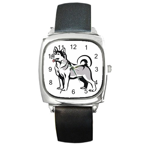 Siberian Husky Square Metal Watch from ArtsNow.com Front