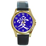 Love in Japanese Round Leather Watch (Gold Rim) 