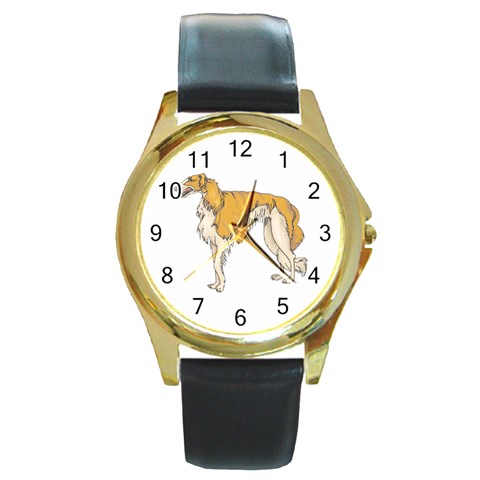Borzoi Round Gold Metal Watch from ArtsNow.com Front