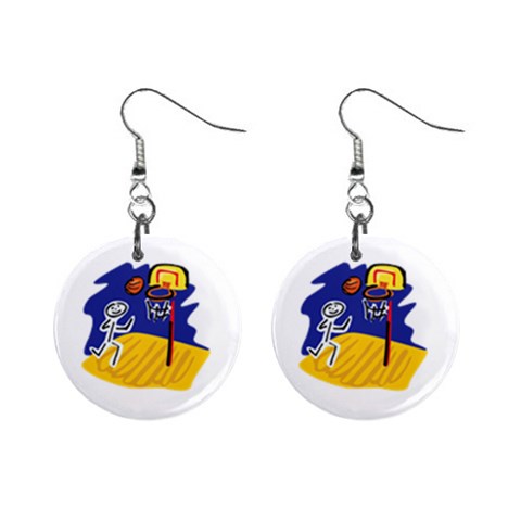 Stick Figure Basketball Player 1  Button Earrings from ArtsNow.com Front
