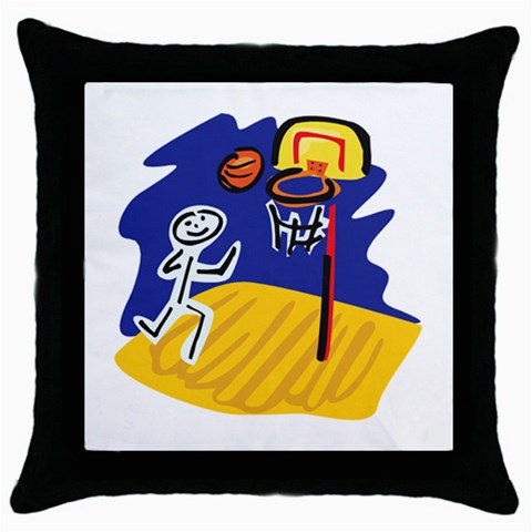 Stick Figure Basketball Player Throw Pillow Case (Black) from ArtsNow.com Front