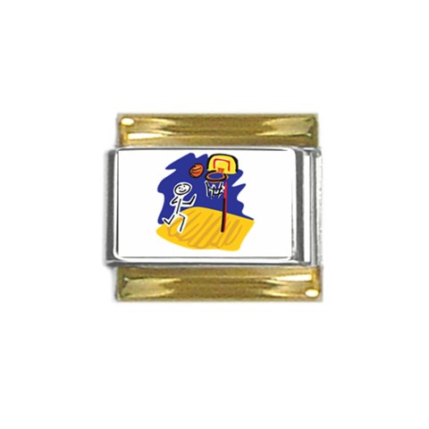 Stick Figure Basketball Player Gold Trim Italian Charm (9mm) from ArtsNow.com Front