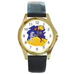 Stick Figure Basketball Player Round Gold Metal Watch