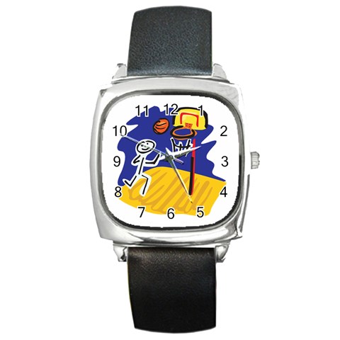 Stick Figure Basketball Player Square Metal Watch from ArtsNow.com Front