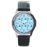 Sailing The Bay Round Leather Watch (Silver Rim)