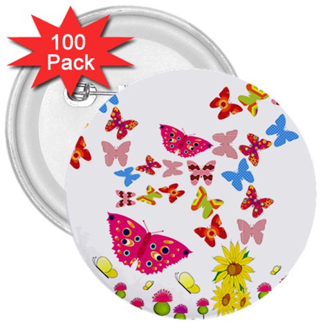 Butterfly Beauty 3  Button (100 pack) from ArtsNow.com Front