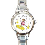 Girl Jumping Rope Round Italian Charm Watch