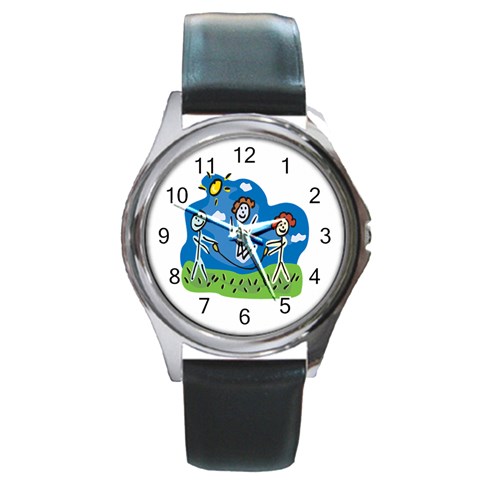 Jump Roping Kids Round Metal Watch from ArtsNow.com Front